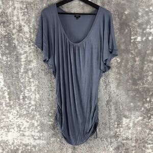 Storm Size L Minimalist Drawstring Casual Top Gray Short Sleeve Stretch Pullover